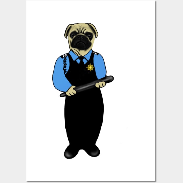 Funny Cop Pug Dog Police Gift Wall Art by Merchweaver